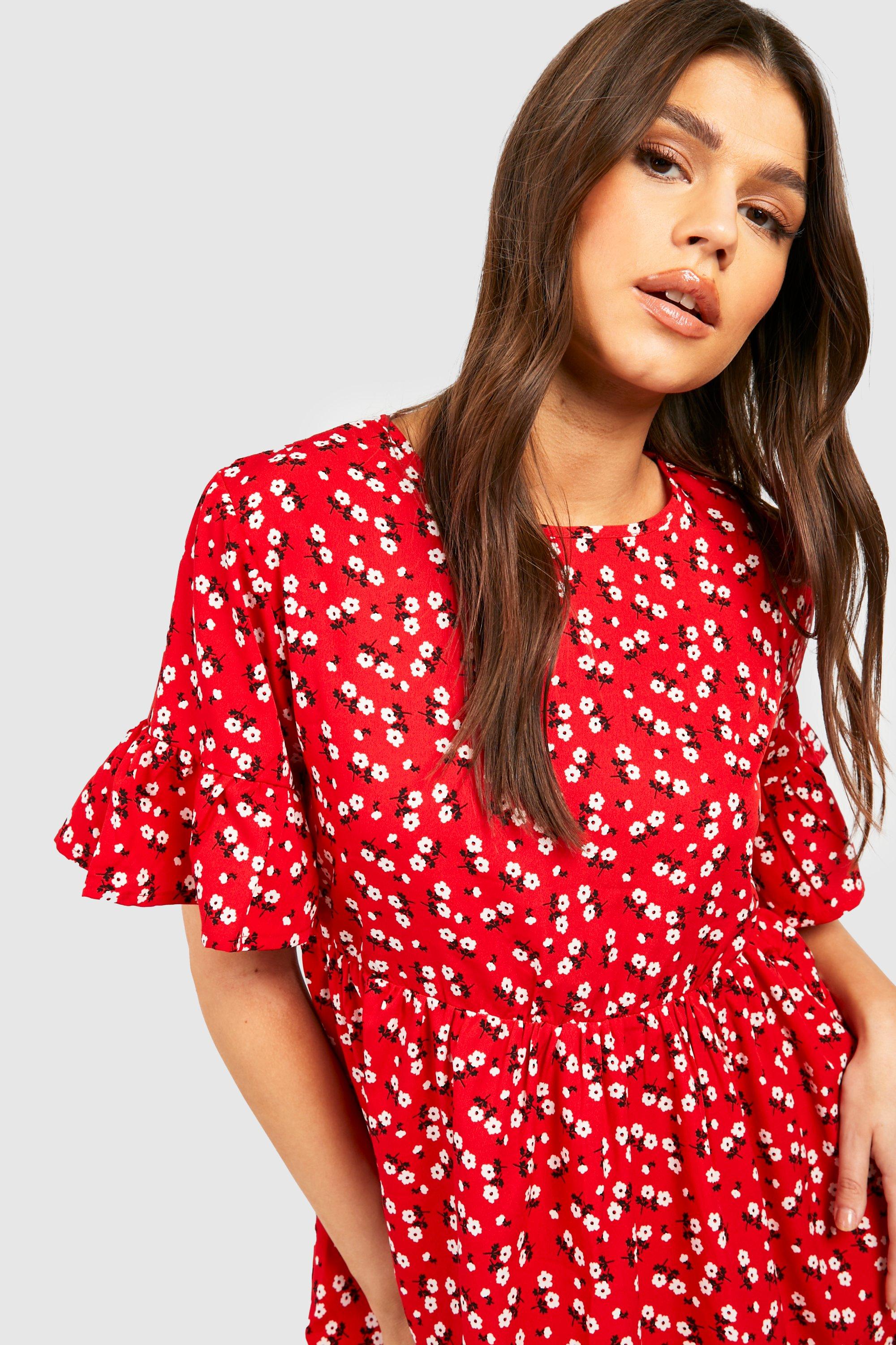 Woven Ditsy Floral Smock Dress boohoo NZ