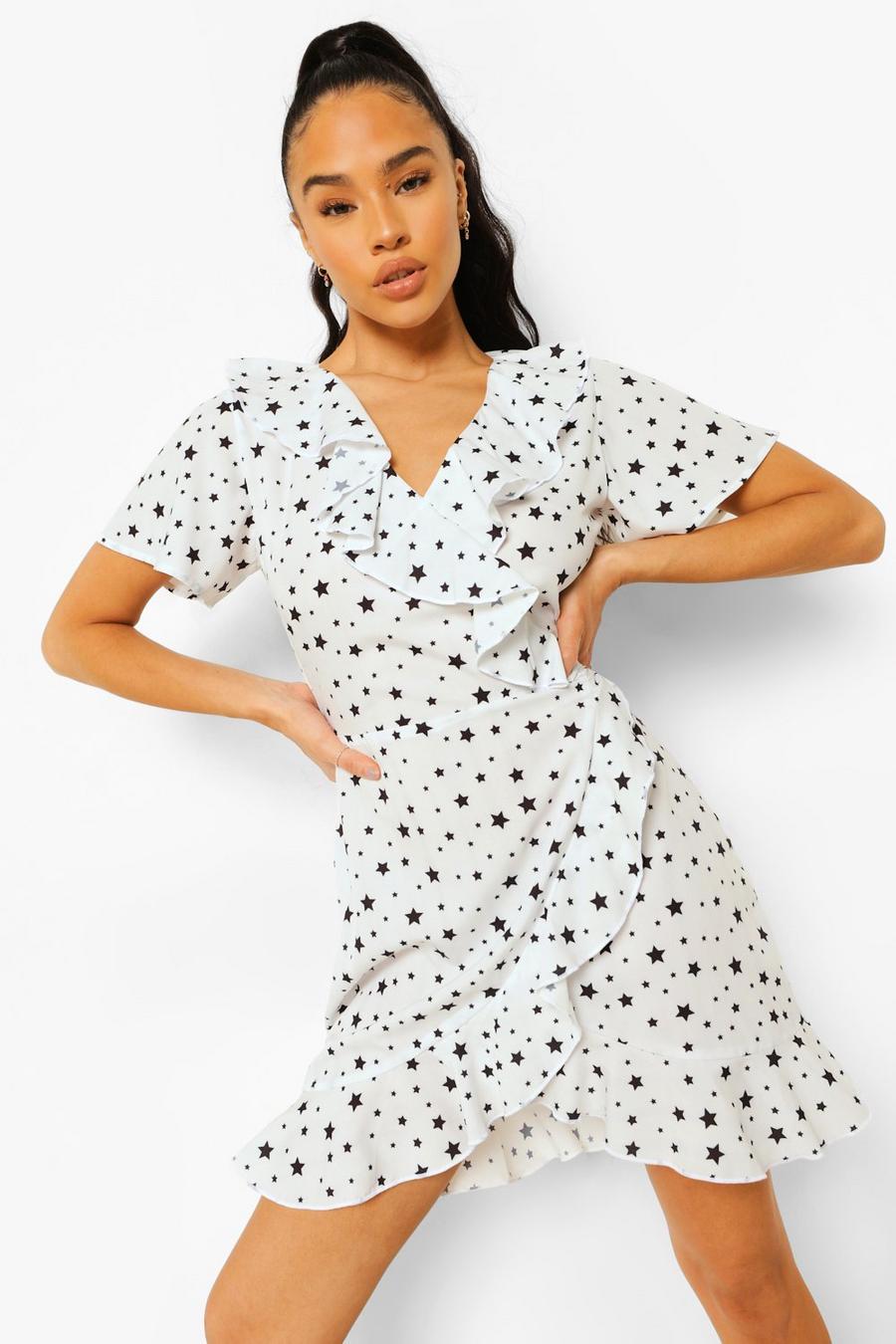 White Woven Star Wrap Tea Dress image number 1