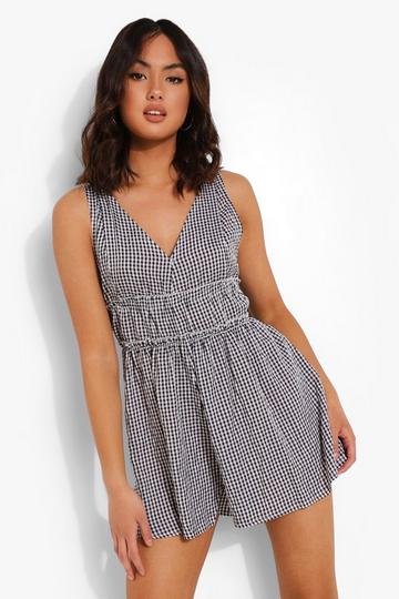 Gingham Playsuit Met Laag Decolleté black