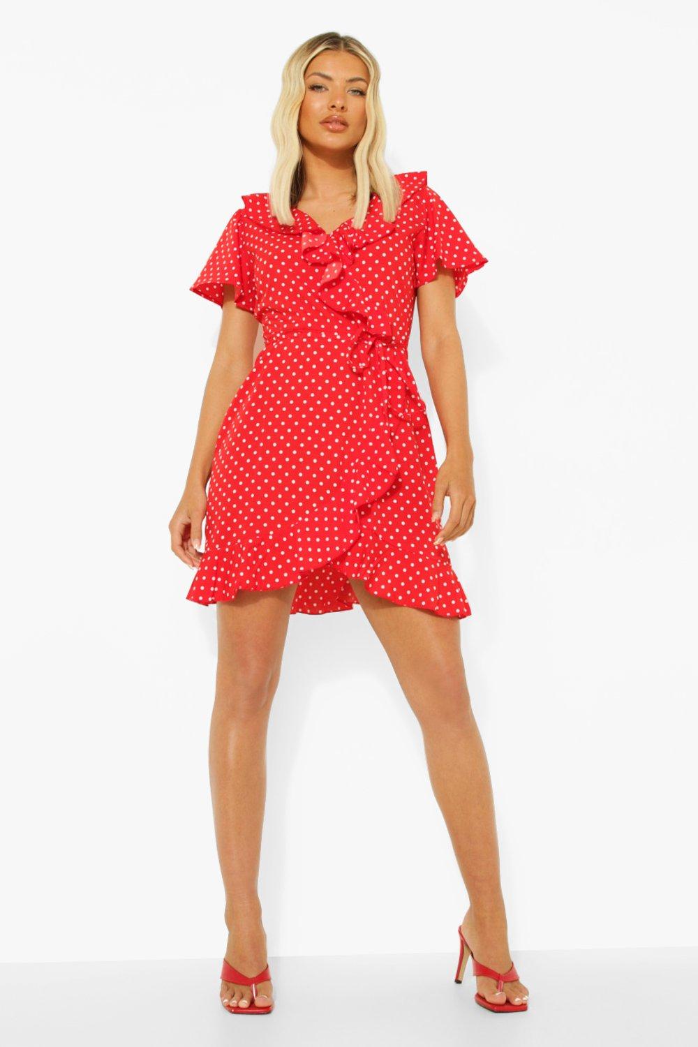 Boohoo red polka dot dress sales
