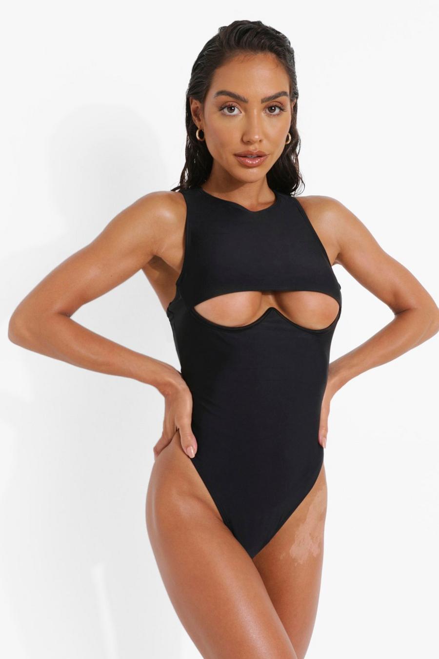 Black Woman Underwire Cut Out Swimsuit image number 1