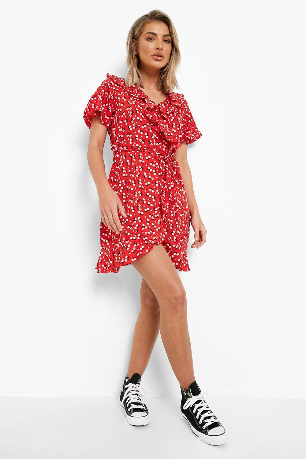 red wrap tea dress