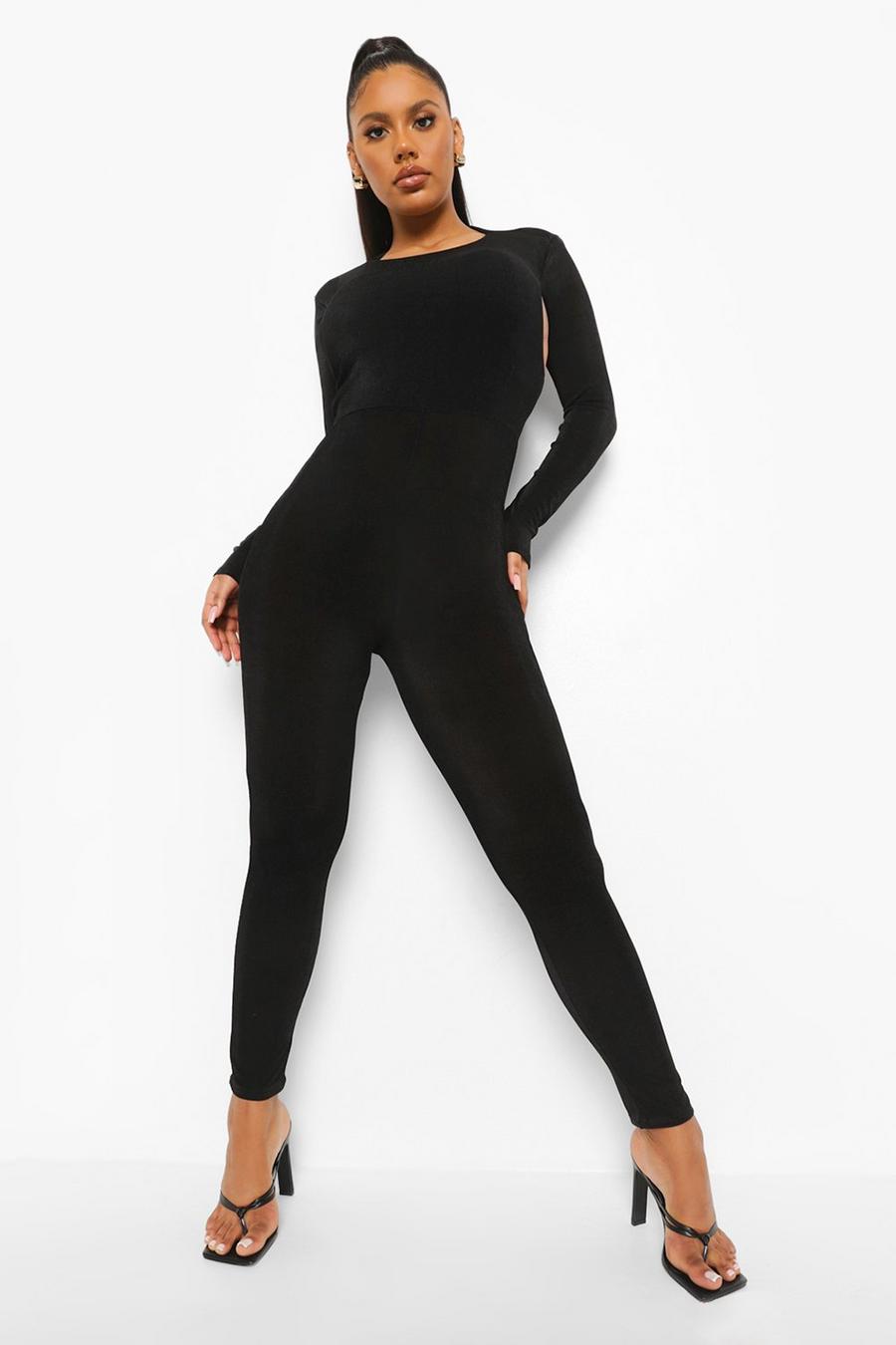 Black Textured Slinky Backless Jumpsuit image number 1