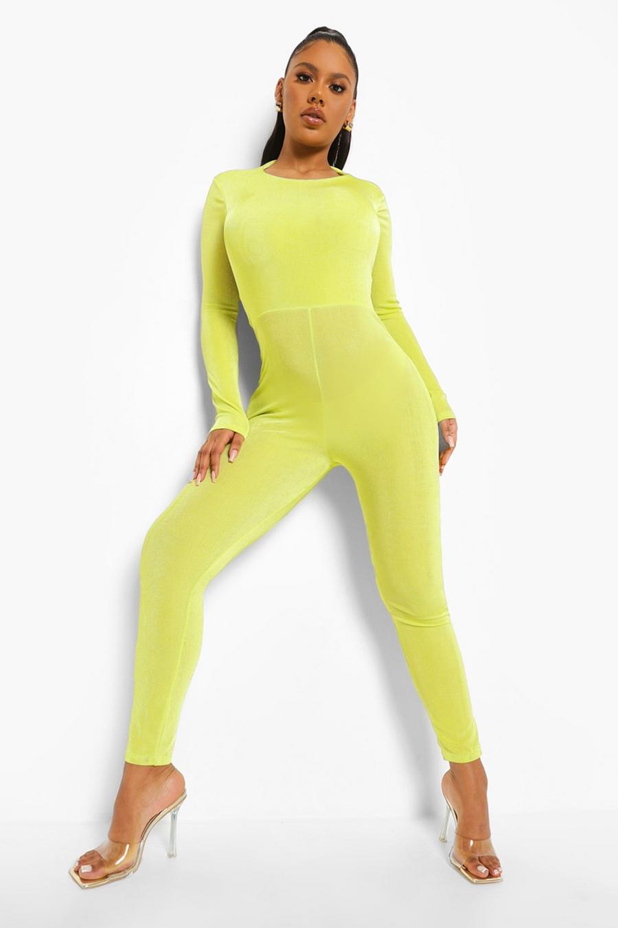 Lime Textured Slinky Backless Jumpsuit image number 1