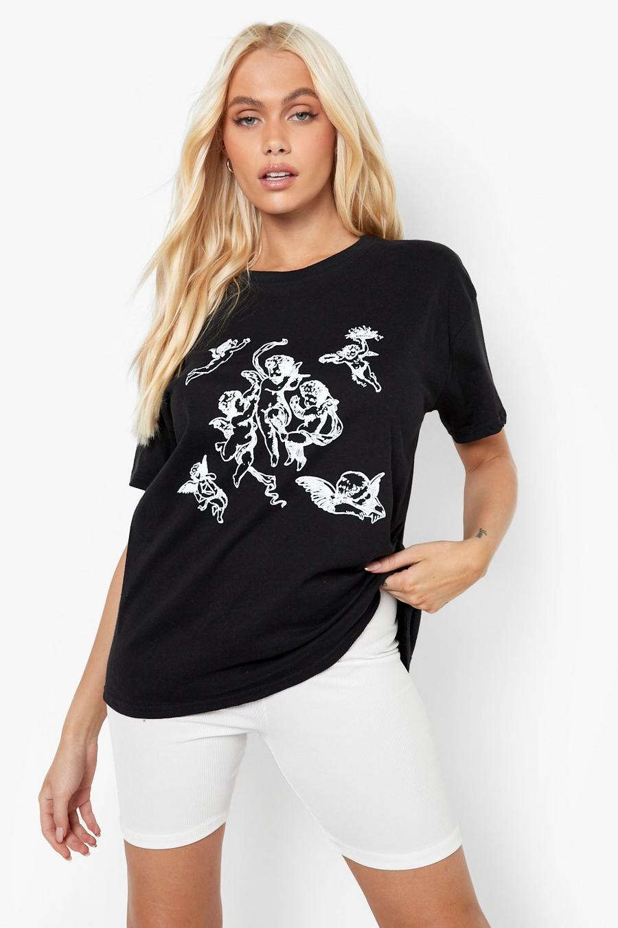 T-Shirt mit Engel-Print, Black