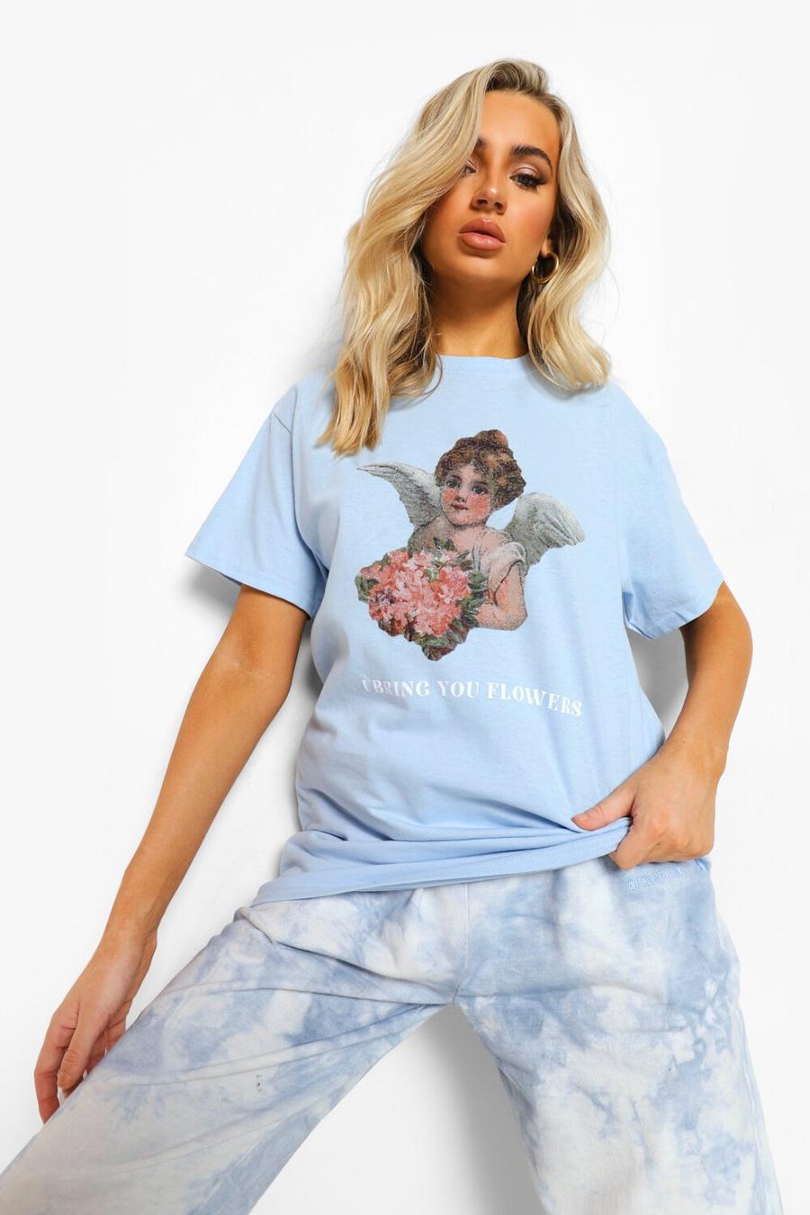 Camiseta con estampado de ángel, Azul claro image number 1