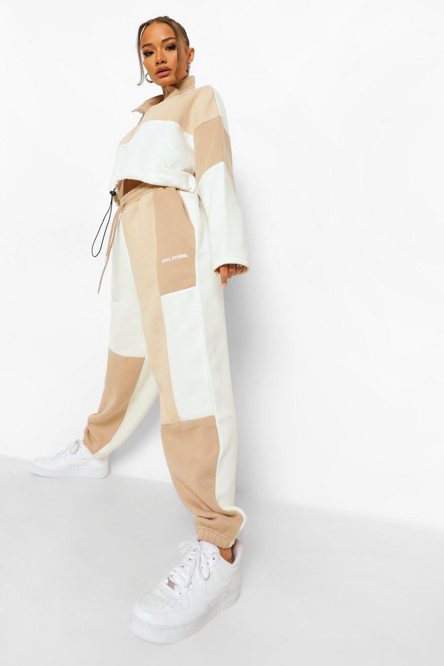 Taupe Colour Block Oversized Track Pants image number 1