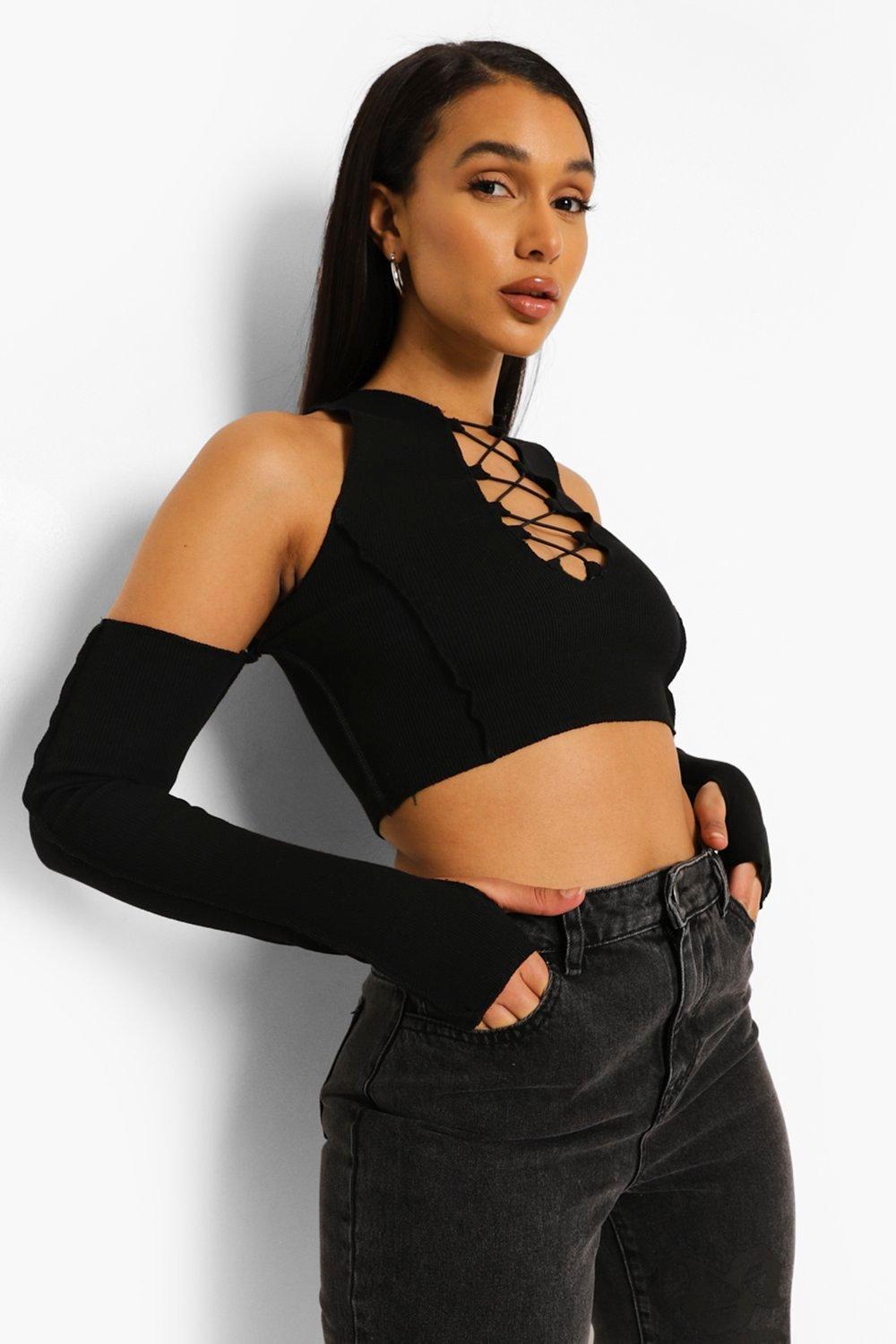 lace up cold shoulder top
