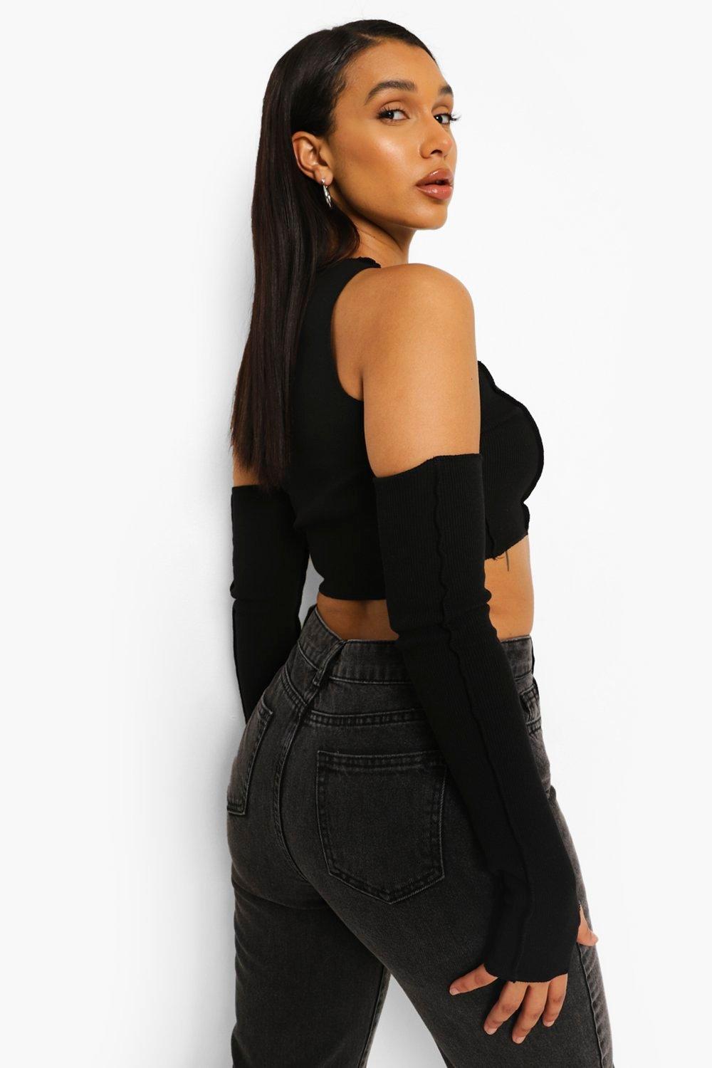 Black cold sale shoulder crop top