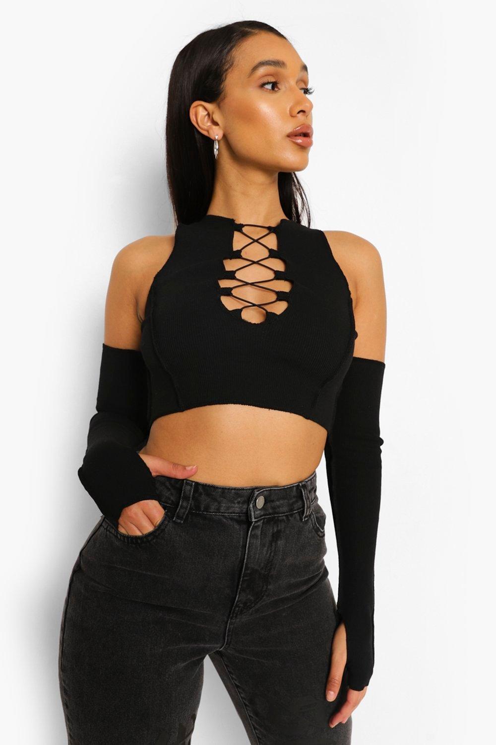 Black lace hotsell up crop top