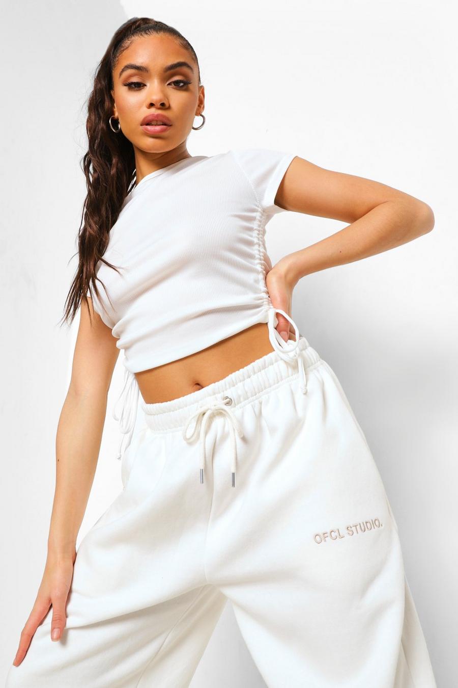 Ivory white Ruched Side Rib Crop Top image number 1