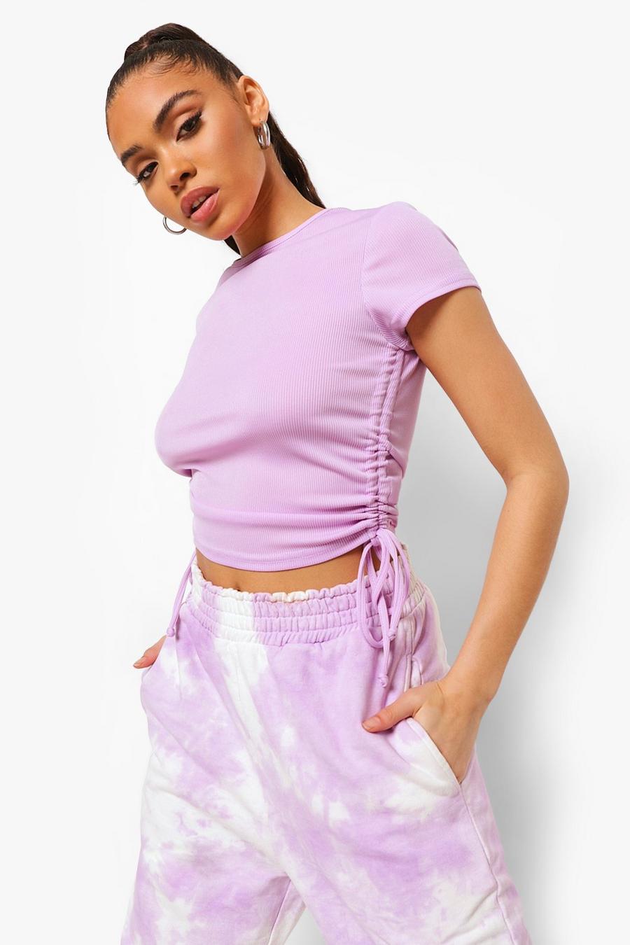 Lilac Ruched Side Rib Crop Top image number 1