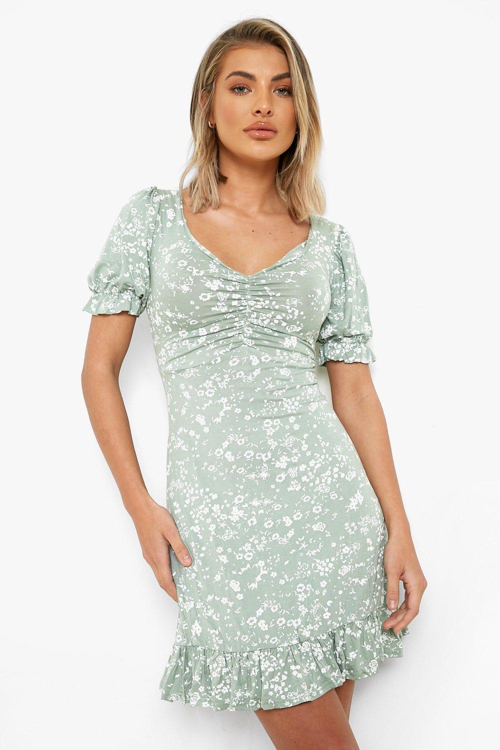 boohoo sage green dress