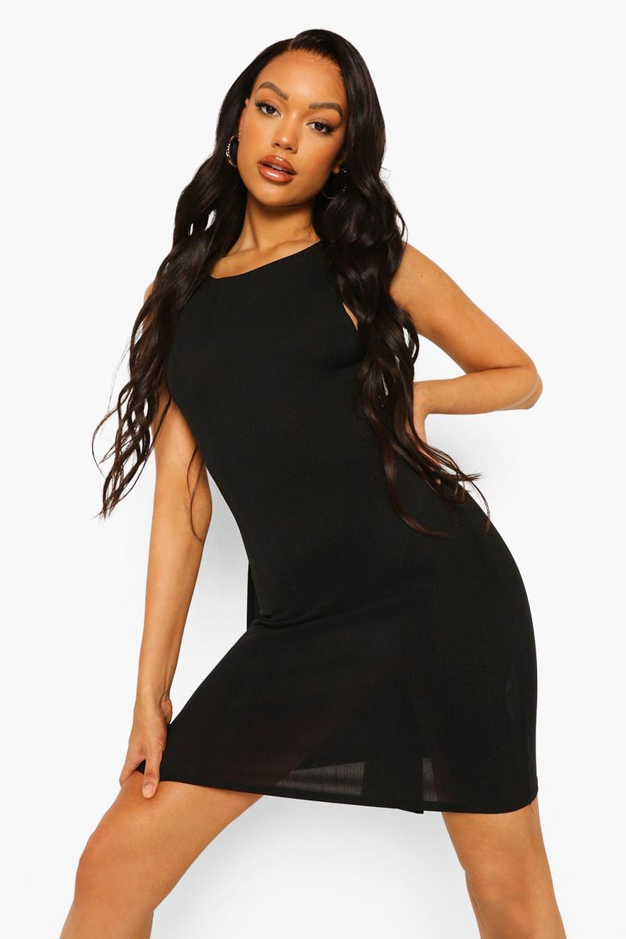 שחור שמלת מיני ארוגה עם קשירה בגב image number 1