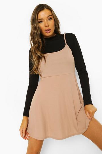 Rib Strappy Skater Dress And Long Sleeve Top stone