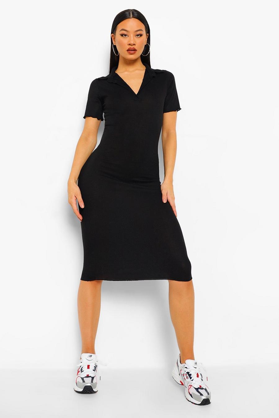 Black Collared Short Sleeve Bodycon Midaxi Dress image number 1