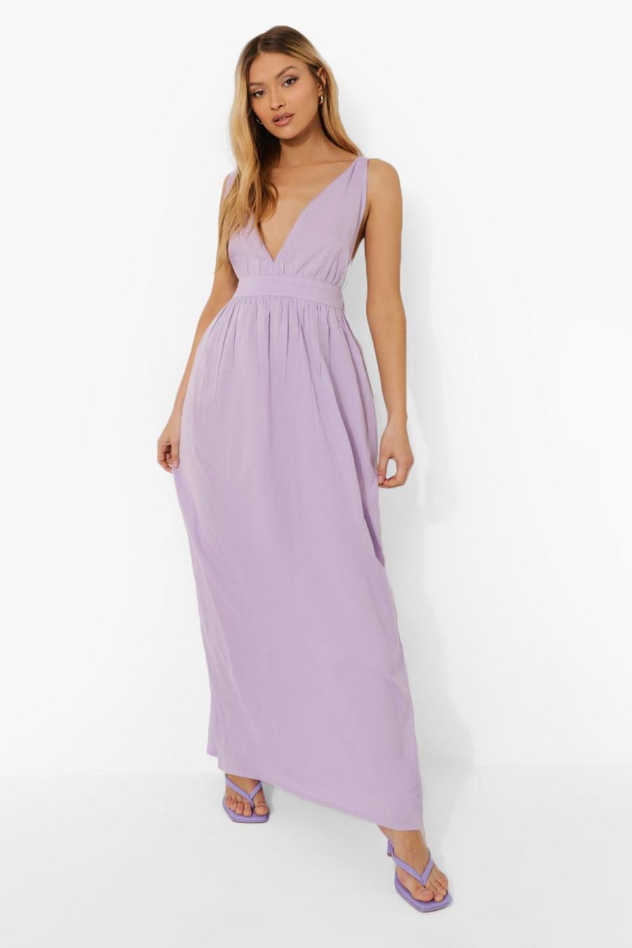 Lilac purple Cotton Plunge Maxi Dress