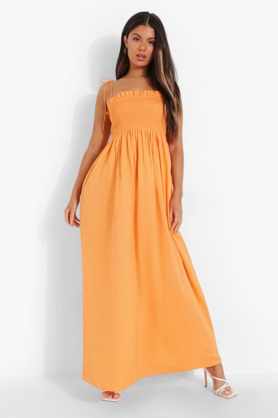 Orange Strappy Shirred Bust Maxi Dress image number 1