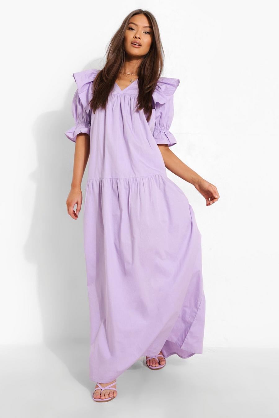 Lilac Ruffle Sleeve Maxi Smock Dress image number 1