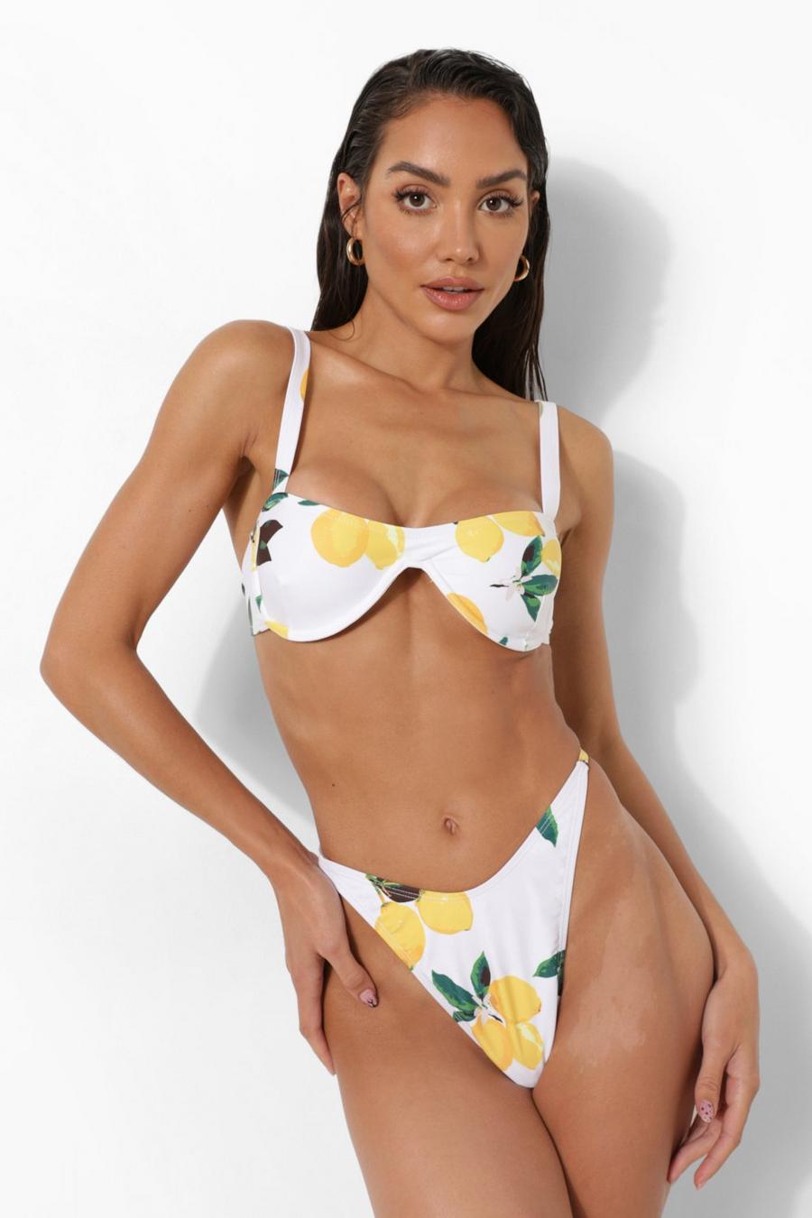 White Lemon Print Tanga Bikini Brief image number 1