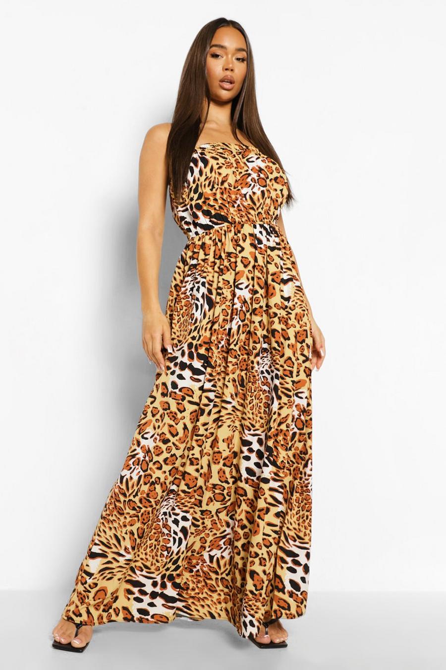 Brown Leopard Bandeau Maxi Dress image number 1
