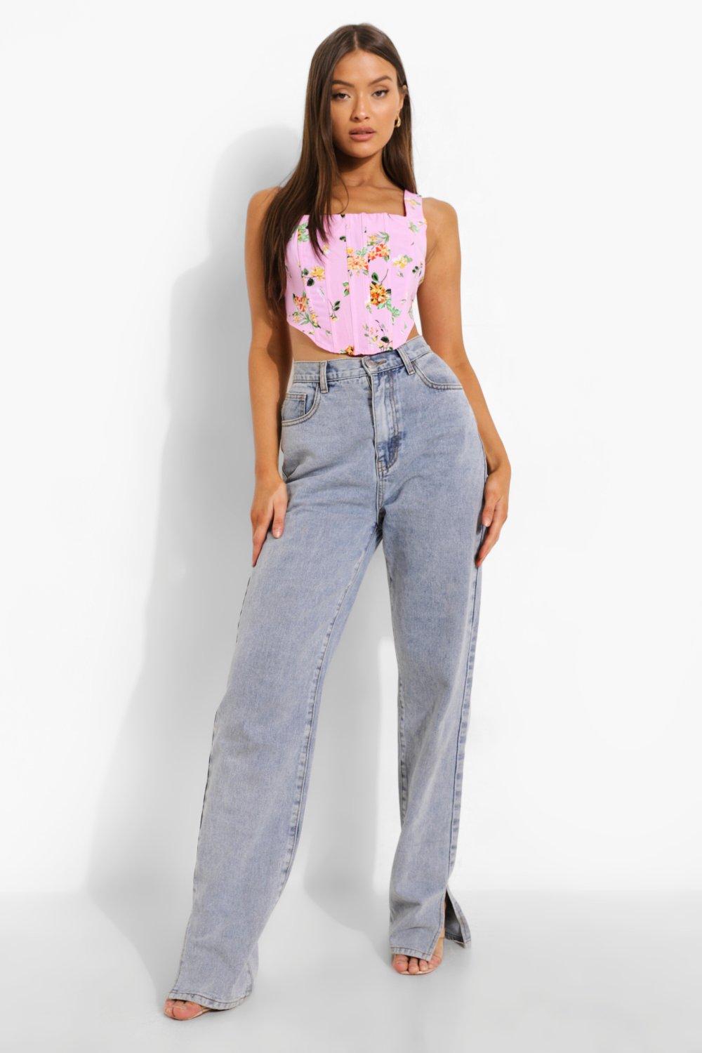 Women's Pink Boning Detail Floral Corset Crop Top