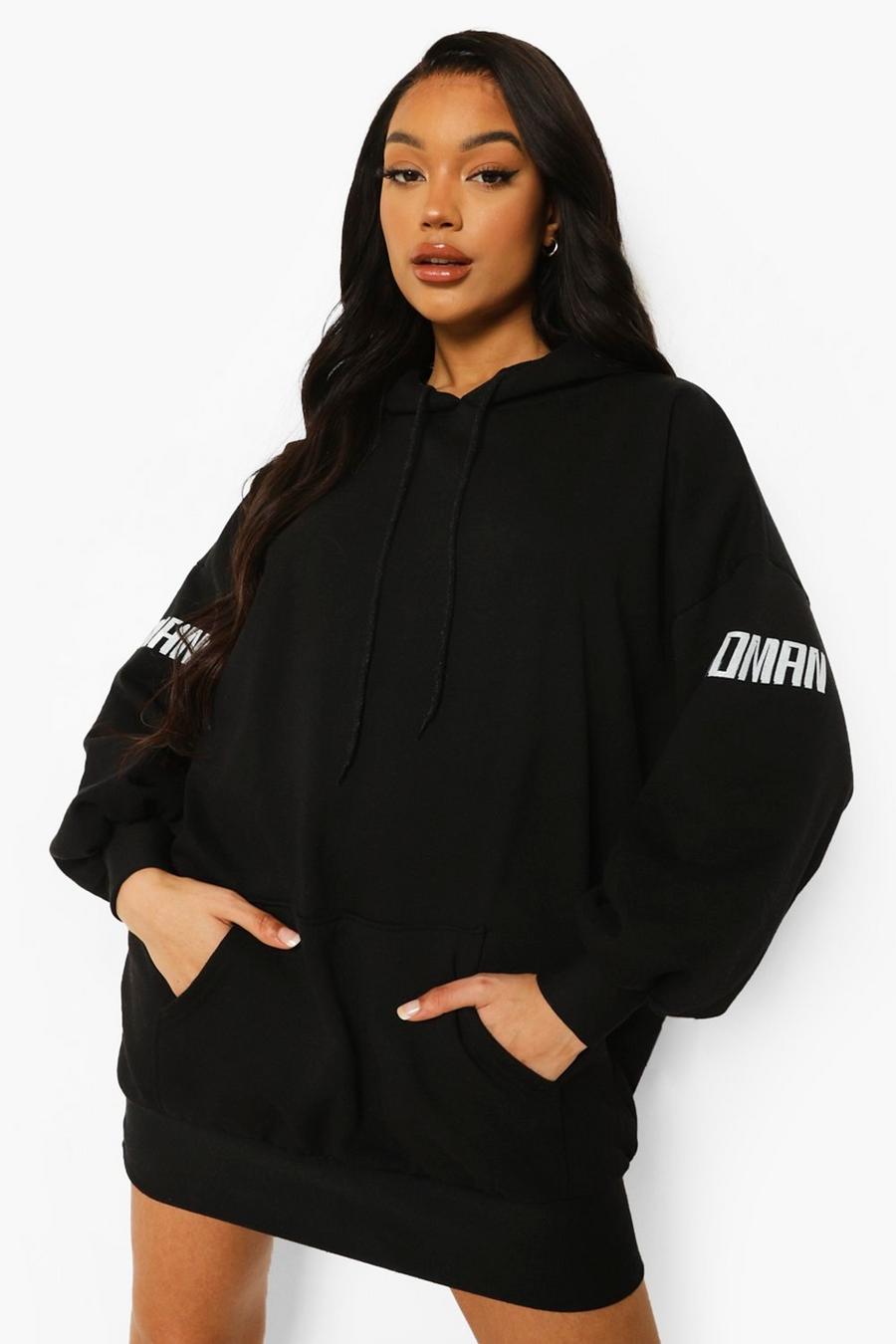 Black Woman Oversized Hooded Sweatshirt Dress image number 1
