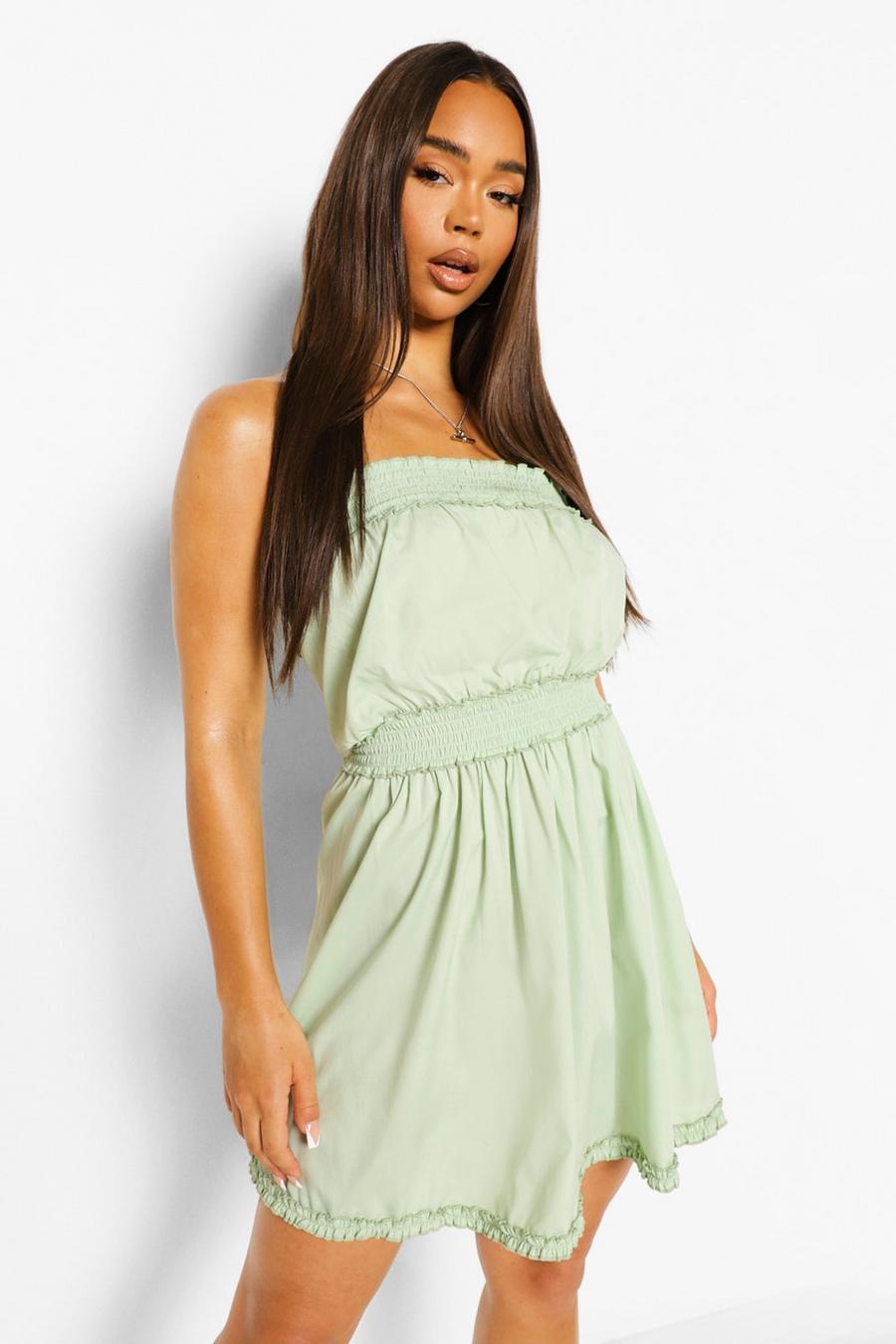 Sage grön Off shoulder-klänning med smock image number 1