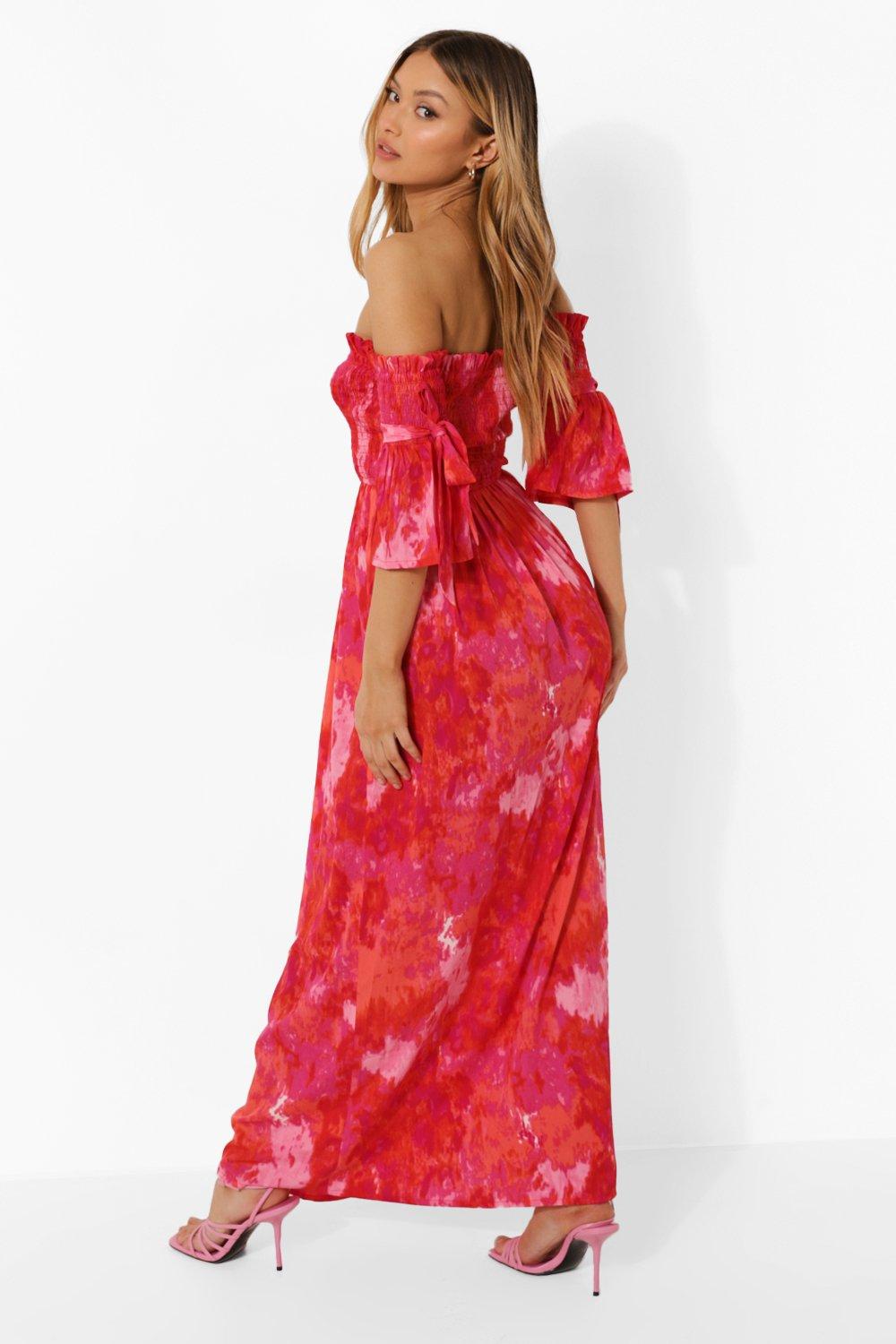 Tie dye off hotsell the shoulder maxi dress