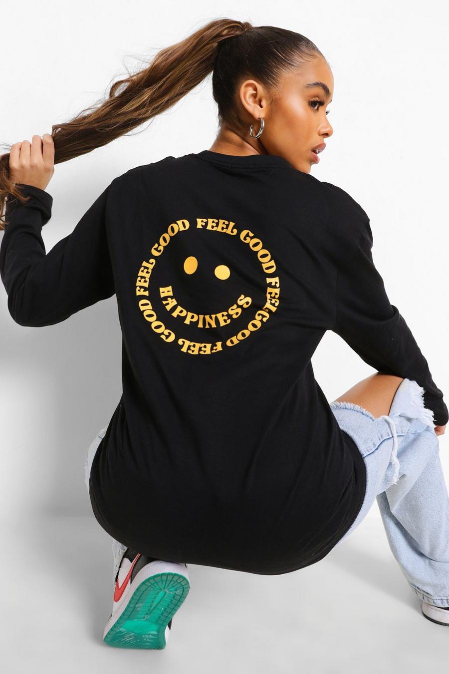 Black Back Print Happiness Long Sleeve  T Shirt image number 1