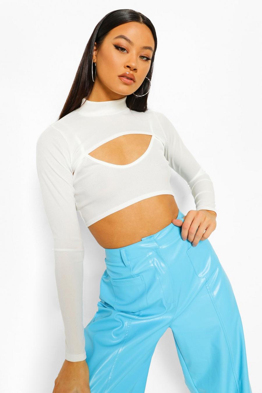 Cream Two Piece Rib Crop Top image number 1