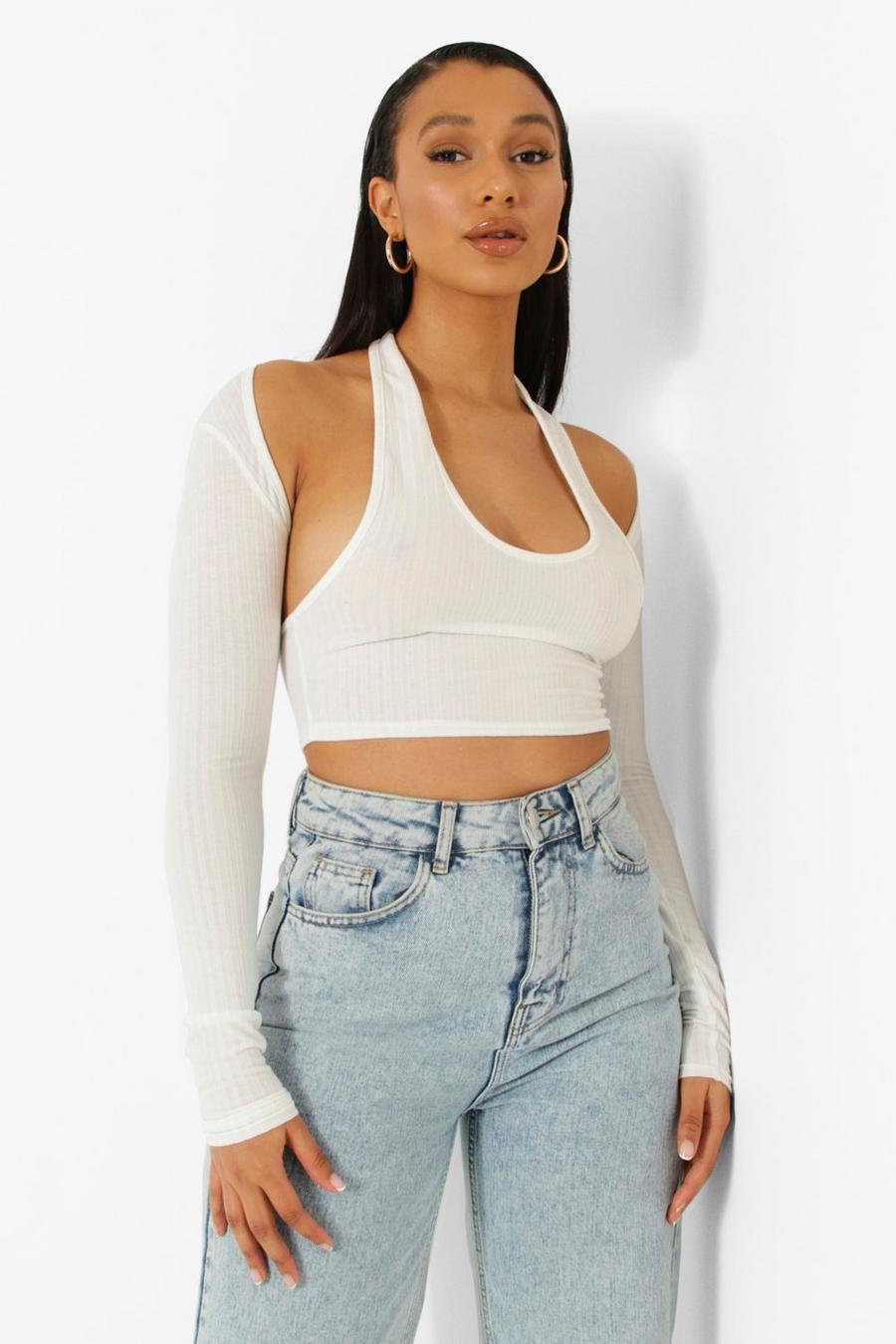 White Two Piece Halterneck Crop Top image number 1