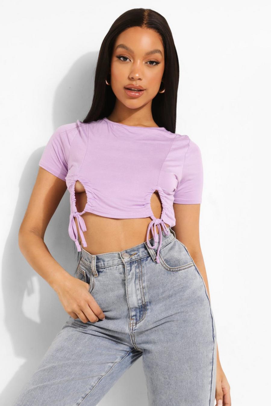 Lilac Ruched Front Cropped T Shirt image number 1