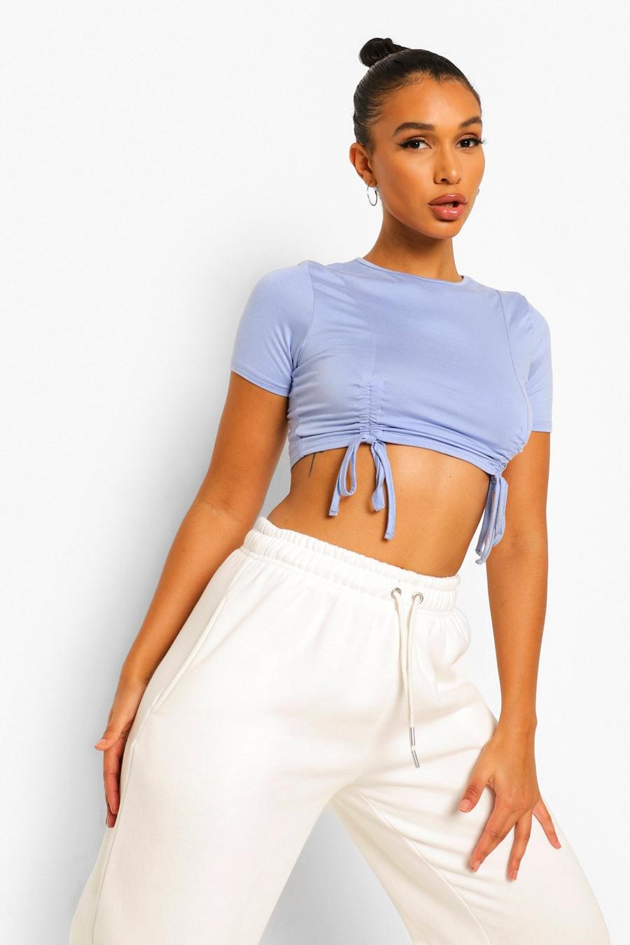 Pale blue Ruched Front Cropped T Shirt image number 1