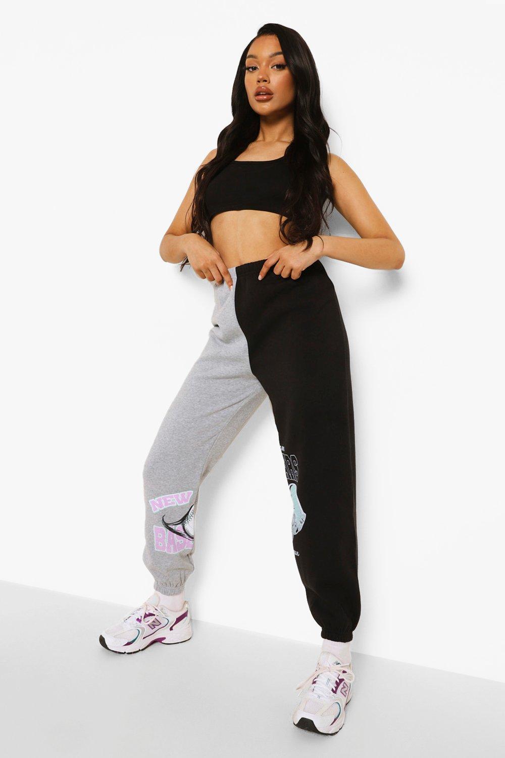 Black and white spliced joggers sale