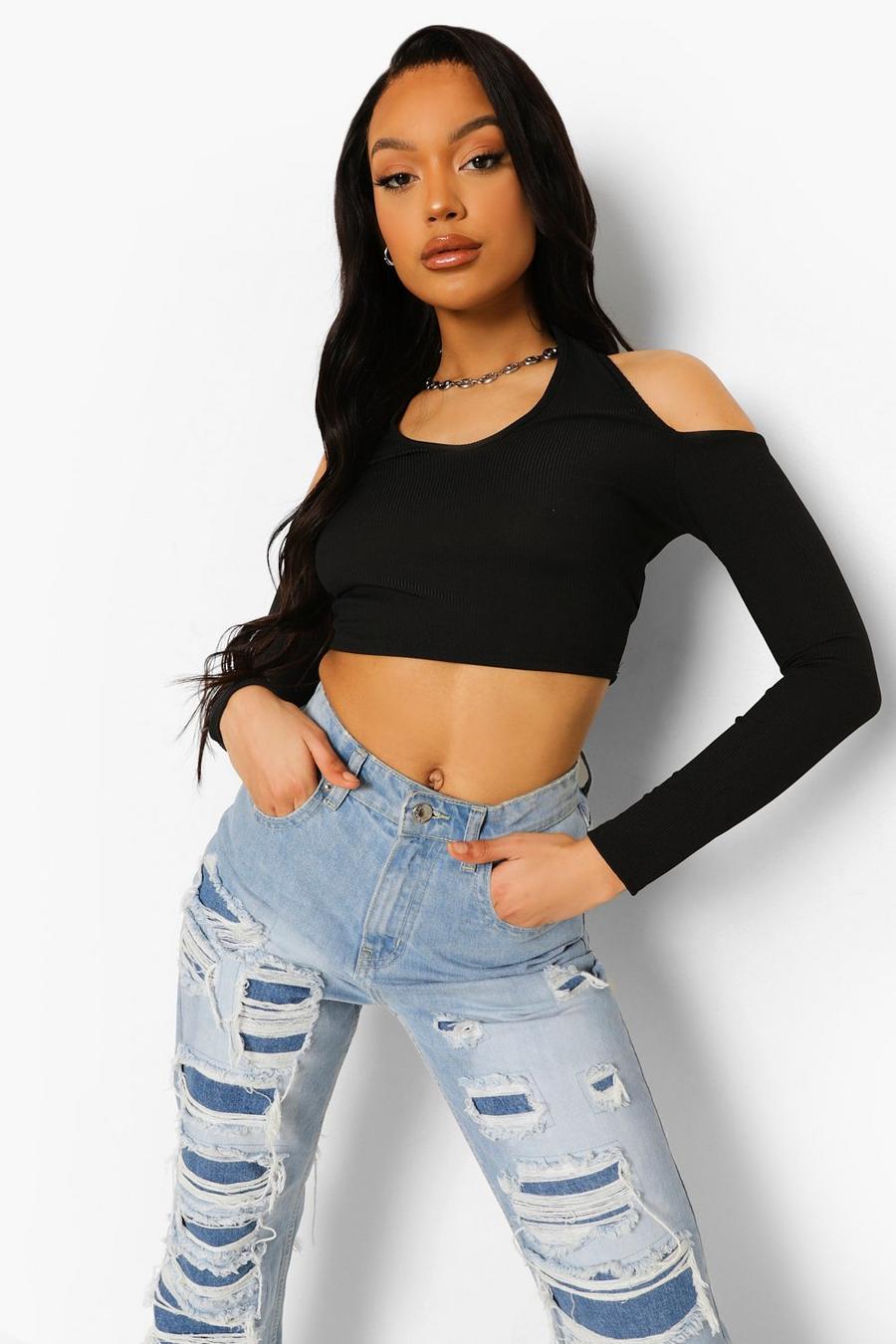 Black Cut Out Long Sleeve Top image number 1