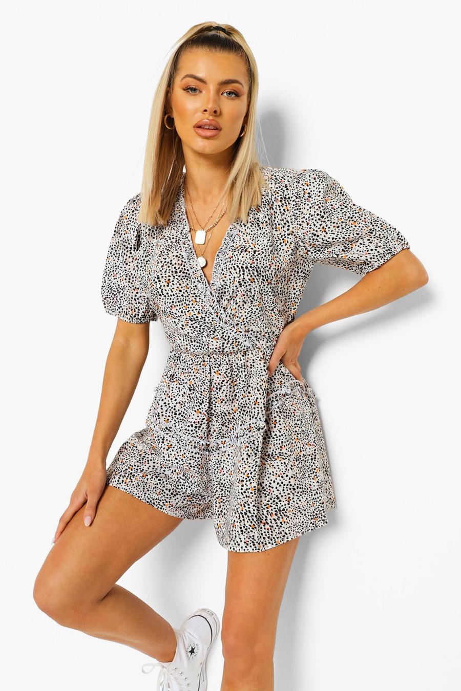Blue Animal Wrap Cut Out Back Playsuit image number 1