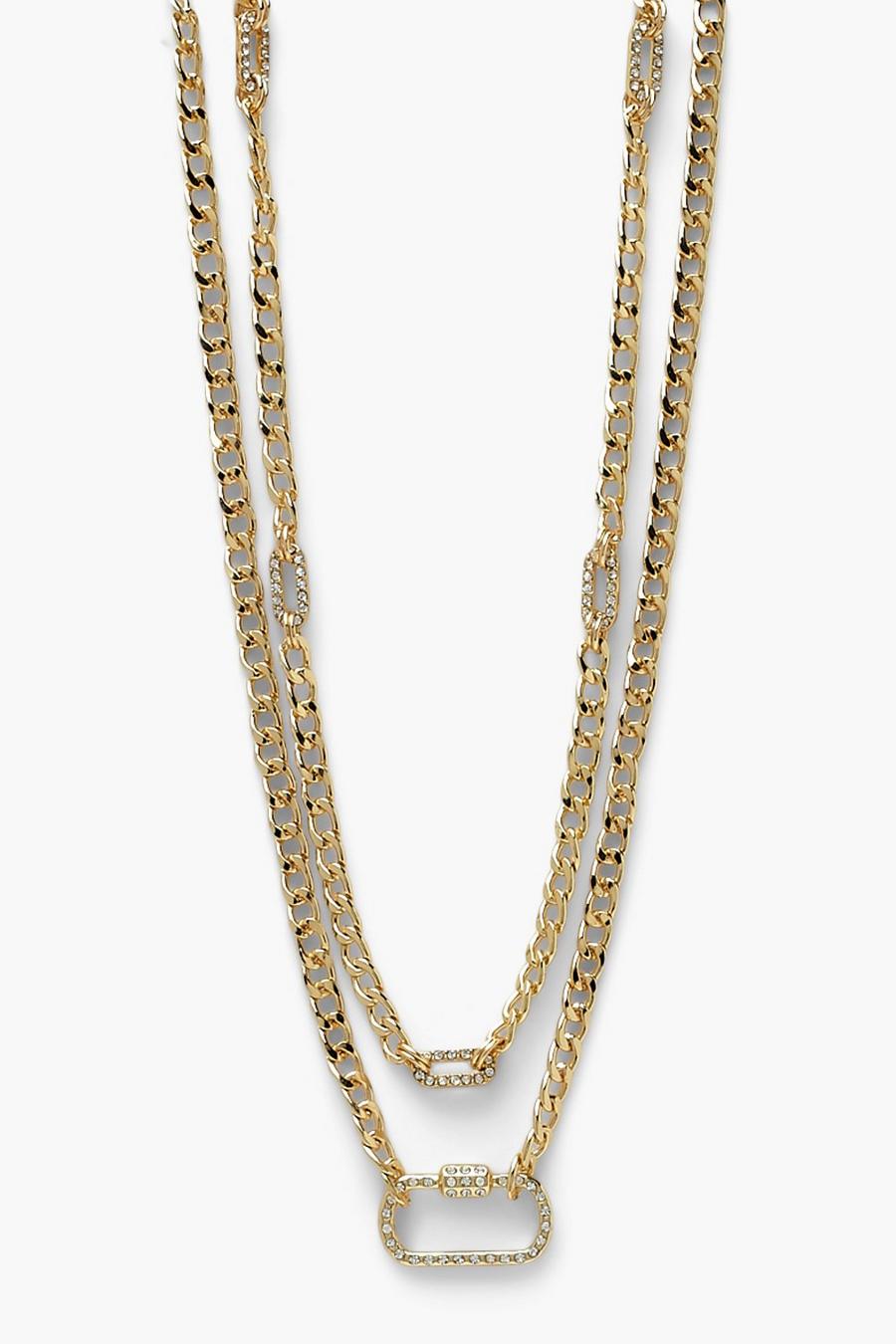 Gold 2 Pack Diamante Clip Lock Necklace image number 1