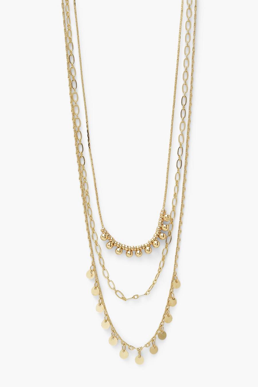 Gold Drop Beads And Disc Layered Necklace image number 1