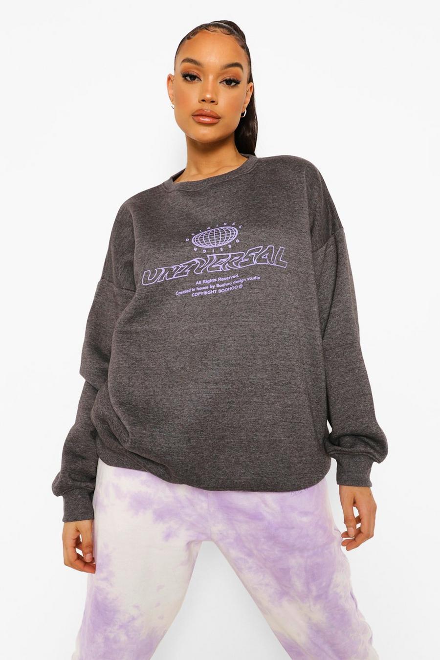 Charcoal "Universal" Oversize sweatshirt med tryck image number 1