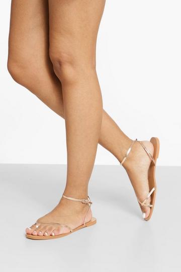 Rose Pink Wide Fit Metallic Minimal Basic Sandal