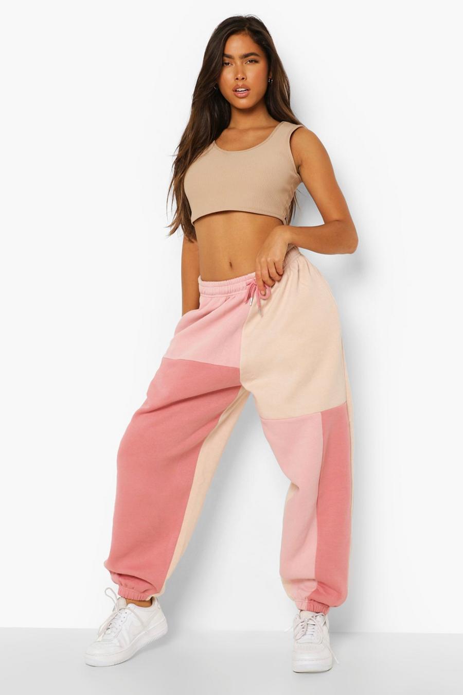 Pantaloni tuta oversize a blocchi di colore rosa  image number 1