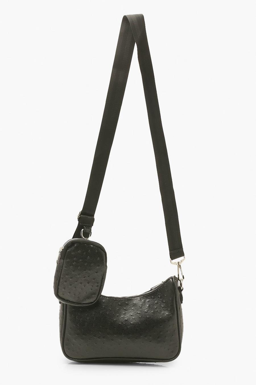 Vielseitige Umhängetasche aus Dobby-Stoff im Wetlook mit Minitasche, Schwarz image number 1