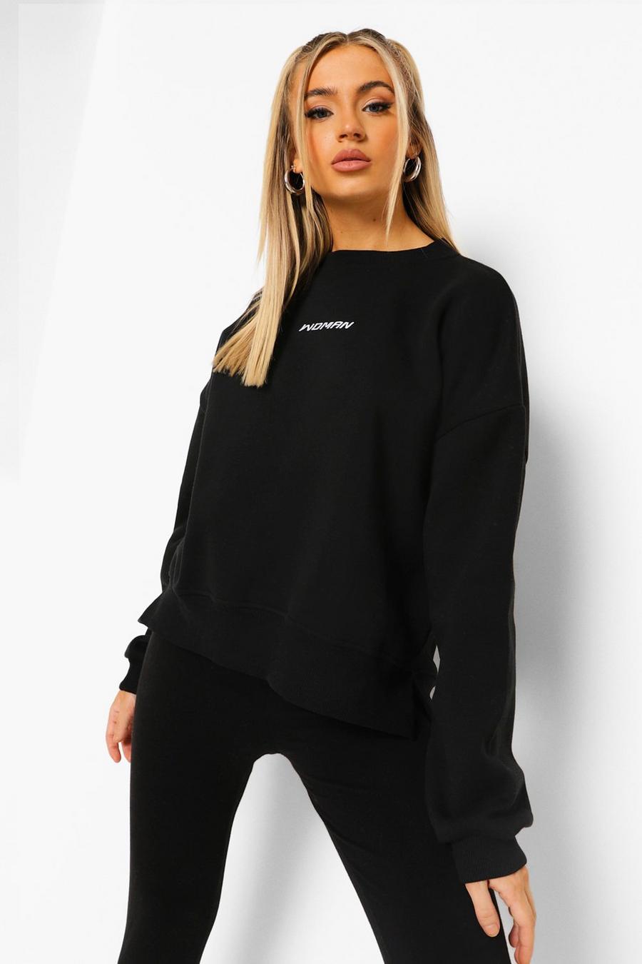Black Oversized Dip Hem Woman Sweatshirt image number 1