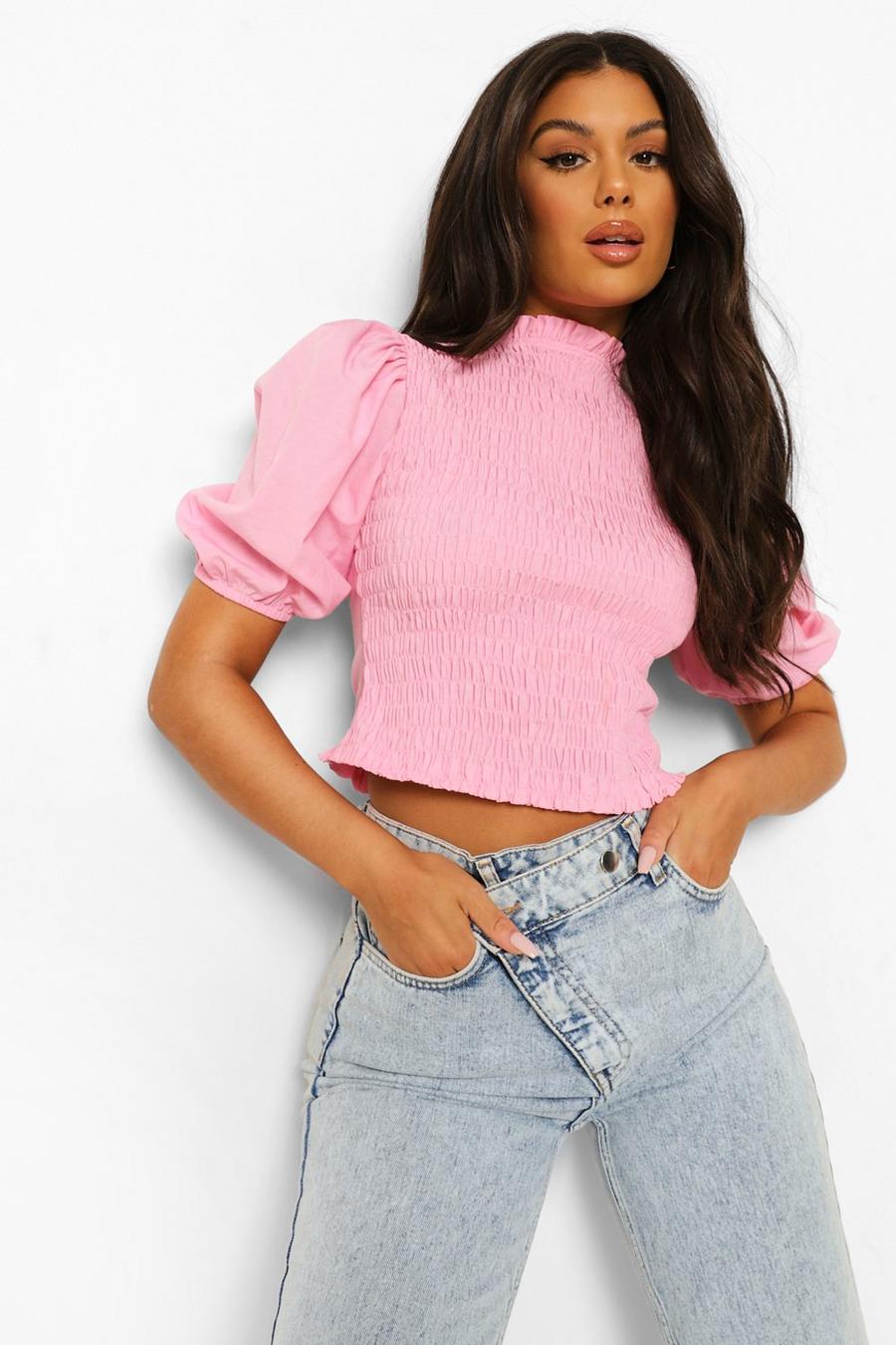 Hot pink Shirred Woven Top image number 1
