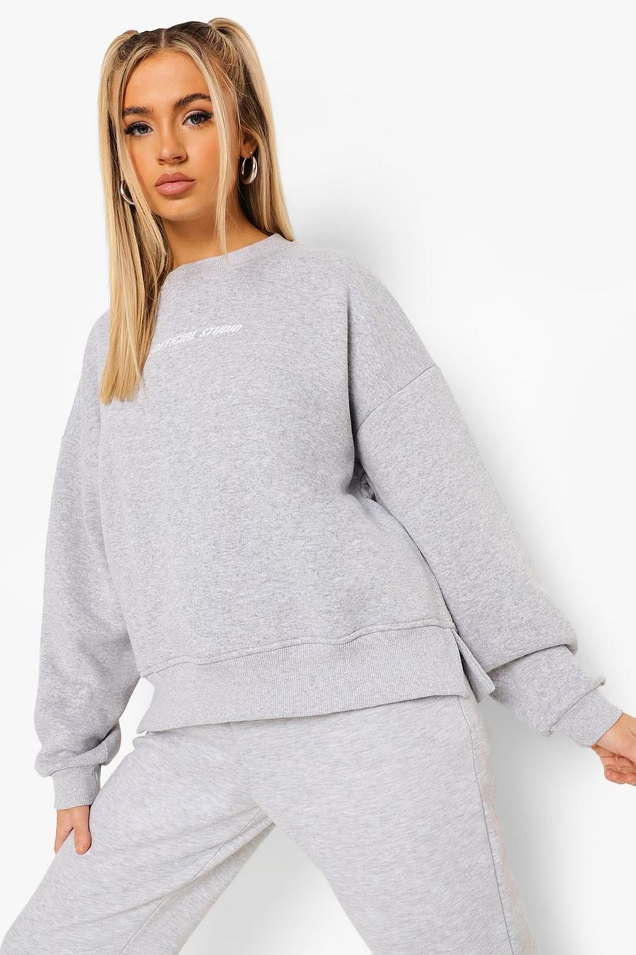 Übergroßes Sweatshirt mit verlängertem Saum, Grau meliert image number 1