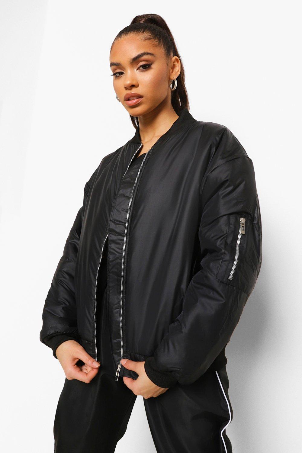 Black oversized shop bomber jacket womens