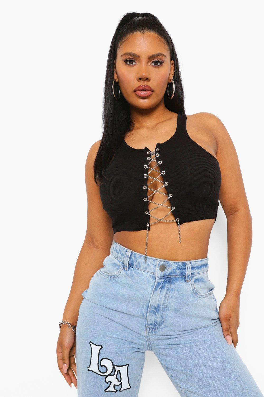 Lace up outlet crop