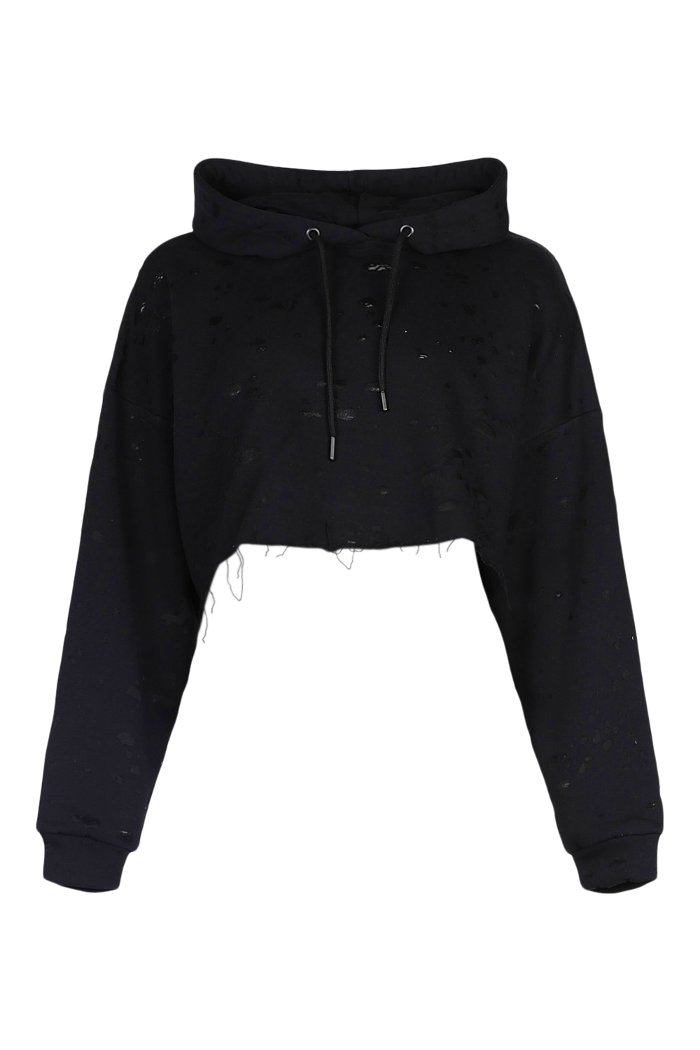 Black Distressed Cropped Hoodie