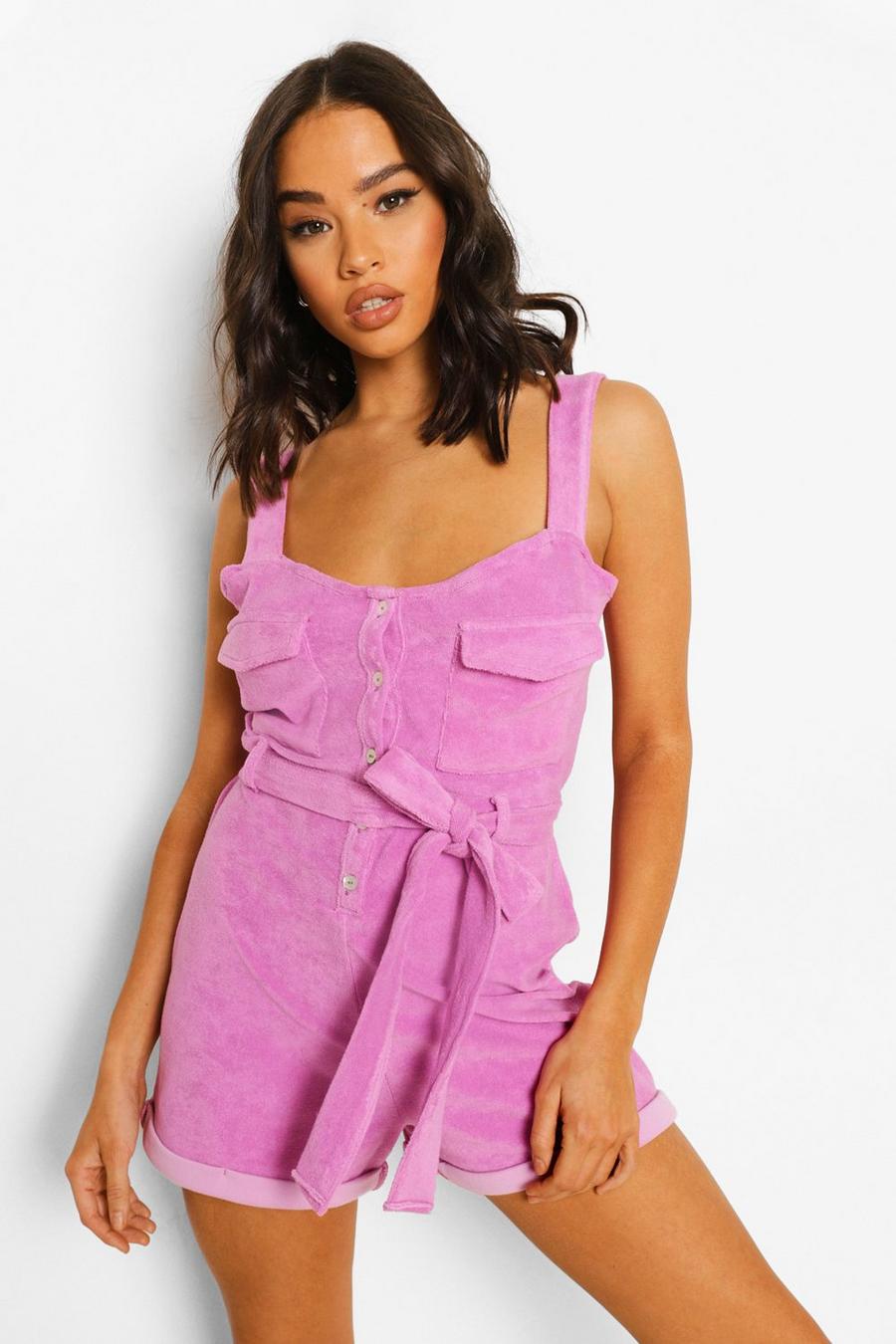 Lilac Towelling Belted Playsuit image number 1